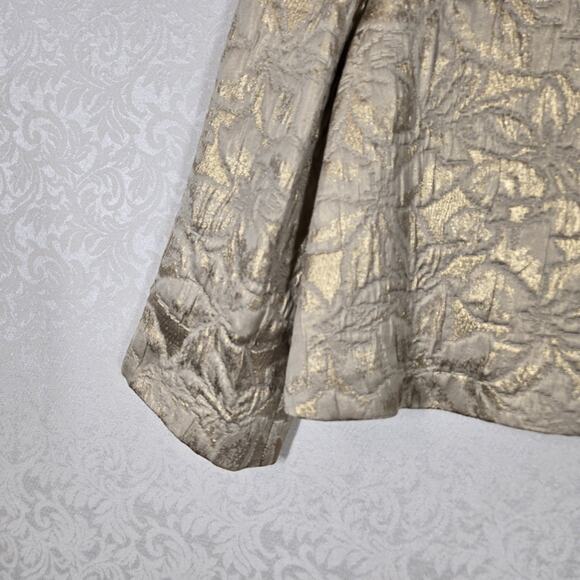 VTG Talbots Collection Cropped Jacket 10 Gold Metallic Jacquard Italian Fabric - Picture 4 of 16